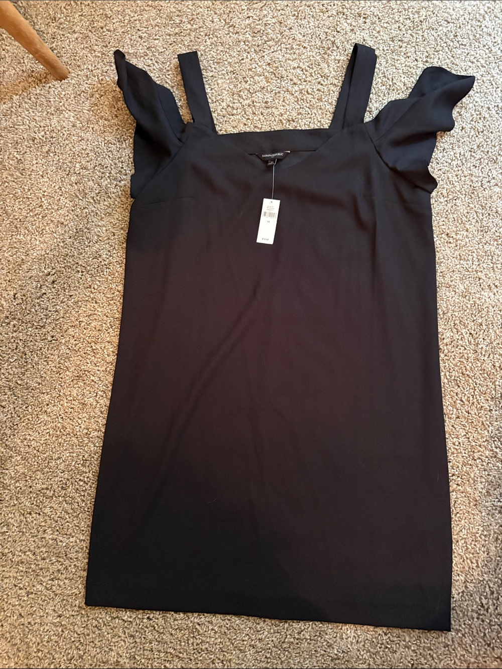 Black Square-Neck Ruffle Strap Women’s dress